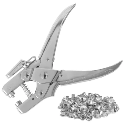 Abbildung von Kurtzy Ösenzange Set Lochzange mit 100 Ösen16 cm Leder Gürtel Locherzange für StoffeLochzange Ösen 7,2mm Nieten GoldLochnieten Zange Stoff,Kleider,Schuhe,Taschen,Basteln (Silver)
