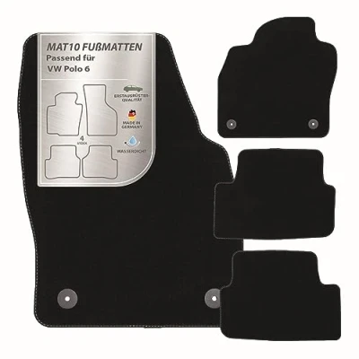 Abbildung von MAT10 Auto Fußmatten passend für VW Polo 6 (BJ 09/2017 03/2021, Typ AW) aus Velours 4 teiliges Automatten Set langlebige Erstausrüsterqualität, Made in Germany, Schwarz