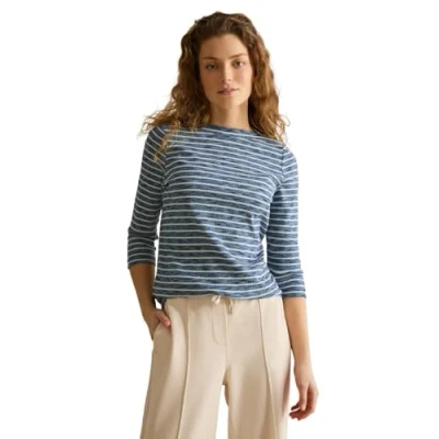 Abbildung von Cecil Gestreiftes Melange Langarmshirt, Damen, Größe: Medium, Blau