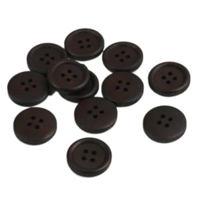 Abbildung von 20 edle Holzknöpfe 20mm schwarz braun dunkelbraun rund Vierlochknöpfe 4 Löcher Loch Jackenknöpfe zum annähen aufnähen nähen Knopf Knöpfe aus Holz Bastelknöpfe