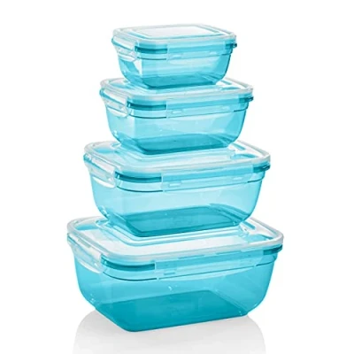 Abbildung von Grizzly 4er Set Frischhaltedosen (0,4L, 0,8L, 1,4L, 2,3L), rechteckig, Kunststoff, 100% luft /wasserdicht, mikrowellengeeignete Vorratsdosen, Petrol