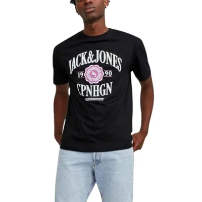 Abbildung von Jack &amp; Jones Jorlucca Branding CREW NECK Tshirt print, Herren, Größe: Medium, Black