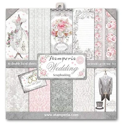 Abbildung von STAMPERIA Wedding Papierblock 10 Blätter doppelseitig Hochzeit, Papier, Mehrfarbig, 30 x