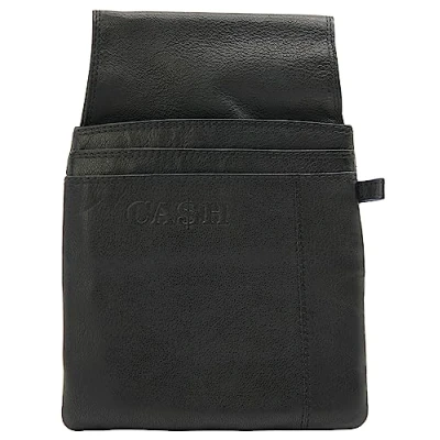 Abbildung von Große Leder Gürteltasche für Kellnerbörse, Geldbörsentasche mit Stiftfach &amp; Einsteckfächern praktisches Börsen Etui Schwarz