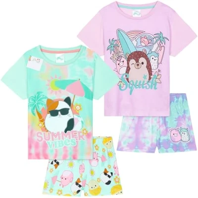 Abbildung von Get Trend Squishmallows Schlafanzug Mädchen Kurz Kinder Sommer Pyjama Tie Dye 2er Pack Weich Nachthemd Set für Teenager (7 8 Jahre, Multi Squishmallows, 2)