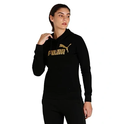 Abbildung von Puma ESS Metallic LOGO FL Sweatshirt, Damen, Größe: XS, black/gold foil