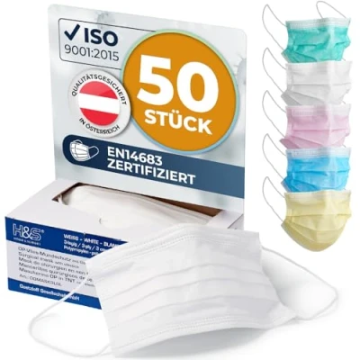 Abbildung von ISC Hygiene &amp; Safety OP Vlies Mundschutz Maske (50 Masken mit Elastikband in Komfortlänge, 3 lagig, 100% PP, Nasenbügel, glasfaserfrei, latexfrei, lagig weiß