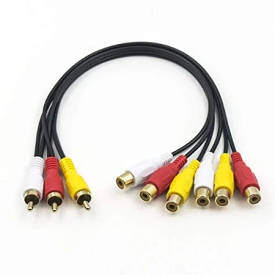 Abbildung von Duttek Cinch Splitter kabel, 3 Stecker auf 6 Buchsen, Y Splitter, Verlängerungs Audio/Video AV Adapter 30 cm (3 RCA M F)