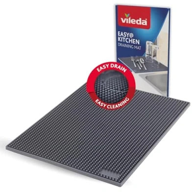 Abbildung von Vileda Abtropfmatte Geschirr 30x40cm Lebensmittelechte Trockenmatte Anti rutsch Spülmatte Rollbar &amp; Platzsparend, ideal für Geschirr, Besteck Gläser Abtropfunterlage TPR