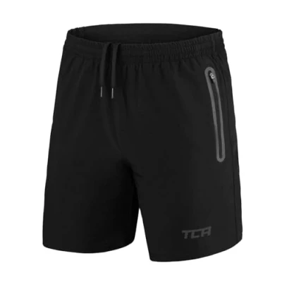 Abbildung von TCA Herren Elite Tech Leichte Laufhose Gymshorts Trainingsshorts und Laufshorts mit Reißverschlusstaschen Sporthose Kurz Schwarz/Schwarz, M
