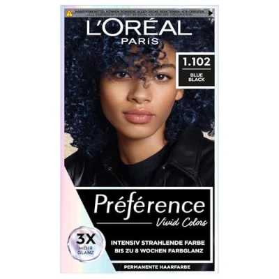 Abbildung von L&#039;Oréal Paris intensive dauerhafte Haarfarbe, Bis zu 8 Wochen glänzendes Haar und Farbe, Préférence Vivid Colors, Farbe: 1.102 BLUE BLACK, 1 Stück