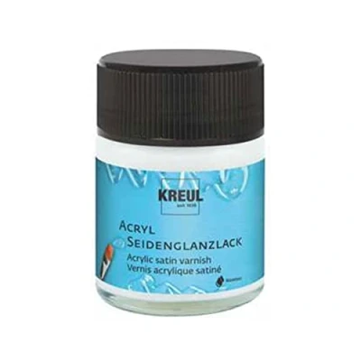 Abbildung von KREUL 79402 Acryl Seidenglanzlack, seidenglänzend transparent,50 ml Glas, auf Wasserbasis, Schutz und Überzugslack für durchgetrocknete Aufmalungen, bedingt witterungsbeständig, speichelecht