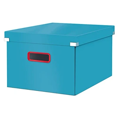 Abbildung von Leitz Click &amp; Store Aufbewahrungsbox Mittel, Faltbare A4 Aktenbox mit Deckel, Stabiler Premium Kartonbehälter für die Ablage von Unterlagen, Zuhause/Büro, Cosy Serie, Sanftes Blau, 53480061