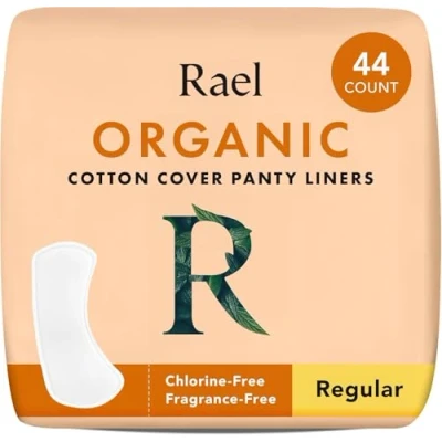 Abbildung von Rael Slipeinlagen Damen mit Flügel, Bezug aus Bio Baumwolle normale Slipeinlagen, leichte Saugfähigkeit, geruchlos, chlorfrei (normal, 44 Stück)
