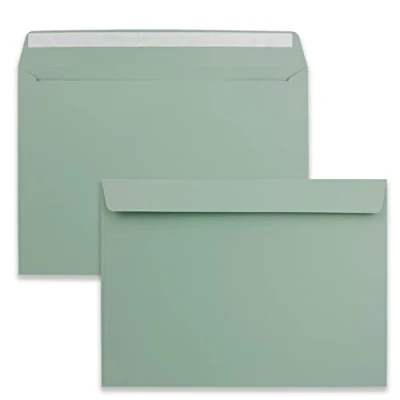 Abbildung von 25x große XXL Briefumschläge DIN C4 in Eukalyptus (Grün) 22,9 x 32,4 cm Haftklebung ohne Fenster Versandtasche für A4 geeignet