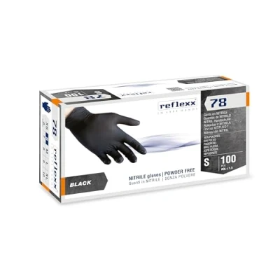 Abbildung von Reflexx R78 Nitrilhandschuhe, Puderfrei, Größe S, Schwarz (Packung mit 100 Stück)