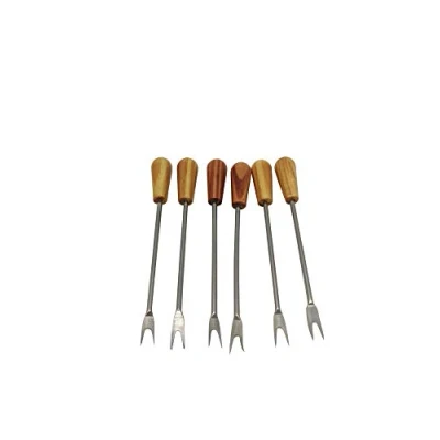 Abbildung von DOJA BARCELONA Spieße Gabeln PACK 6 Schneckengabeln aus Edelstahl mit Rundem Holzgriff Spiesse Fingerfood Gabel Cocktail Besteck für Meeresfrüchte, Grillparty, Fleisch, Schnecken, Obst