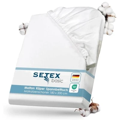 Abbildung von SETEX Molton Köper Matratzenschutz, 180 x 200 cm, Matratzenschoner aus 100 % Baumwolle, Basic, Weiß