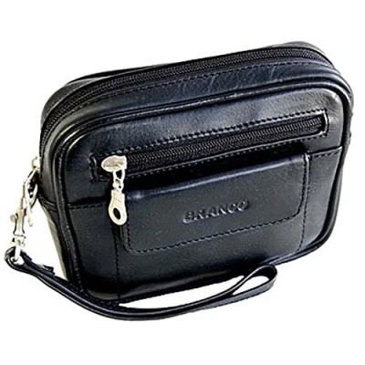 Abbildung von GoBago Leder Herren Handgelenktasche kleine Herrentasche Gürteltasche Festivaltasche (Schwarz)