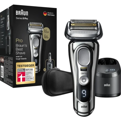 Abbildung von Braun Series 9 Pro Premium Rasierer Herren, 4+1 Scherkopf, Elektrorasierer &amp; Trimmer, Reinigungsstation, 60 Min Laufzeit, 9466cc, chrom