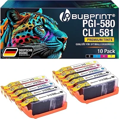 Abbildung von Bubprint PGI 580 CLI 581 XL 10 Druckerpatronen kompatibel als Ersatz für Canon Pixma TR7550 TR8500 TR8550 TS6100 TS6150 TS6151 TS6250 TS705 TS8150 TS8151 TS8250 TS9150 TS9155 TS9550 Multipack
