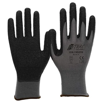 Abbildung von NITRAS Nylotex 3520 Nylon Latexhandschuhe Arbeitshandschuhe 12 PAAR Größe 10 (XL), Grau/Schwarz