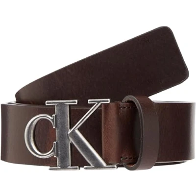 Abbildung von Calvin Klein Jeans Herren Gürtel Round Mono Plaque Leather Belt aus Leder, Braun (Bitter Brown), 90 cm