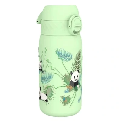 Abbildung von Ion8 Isolierte Edelstahl Trinkflasche, 320 ml, Auslaufsicher, Einhandöffnung, Sichere Verriegelung, Spülmaschinenfest, Klappdeckel, Tragegriff, Leicht zu Reinigen, Langlebig, Panda Design