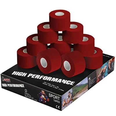 Abbildung von ALPIDEX 12 Rollen Sport Tape Set 3,8 cm x 10 m Gelenk Tapeverband Viele Farben Reißbares Unelastisches Sporttape Hautfreundlich Handball Fußball Volleyball, Farbe:rot