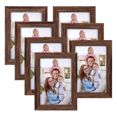 Abbildung von Giftgarden 7 Stück Bilderrahmen Set 10x15 cm für 15x10 Fotos und Bilder, Braun Fotorahmen Collage, Wand oder Tischaufsteller Geschenk Freund