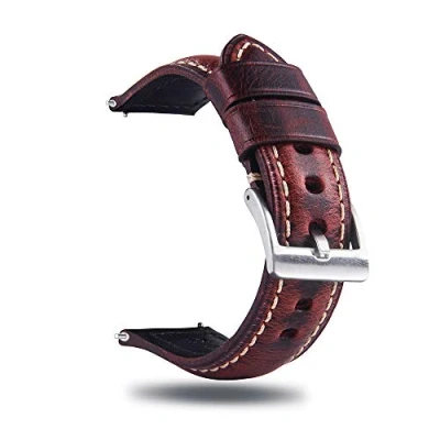 Abbildung von Berfine Quick Release Rindsleder Uhrenarmband 24mm, Vintage Retro Pull Up Leder Uhrenband, Ersatzarmband für Damen Herren Uhr und Smartwatch, Karminrot