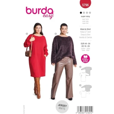 Abbildung von burda style Schnittmuster Damen Kleid und Langarm Shirt Gr. 44 54