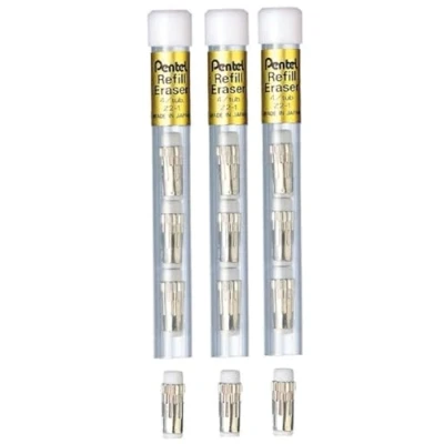 Abbildung von Pentel Radierer Refill für die meisten Stifte wie P205 GraphGear 1000 500 Sharplet PG500 PG300 P200 Kerry Energize Sterling Flexfit Technica X &amp;Executive Z2 1N (Packung mit 3 Rohren und 1 Radiergummi, 12 Stück