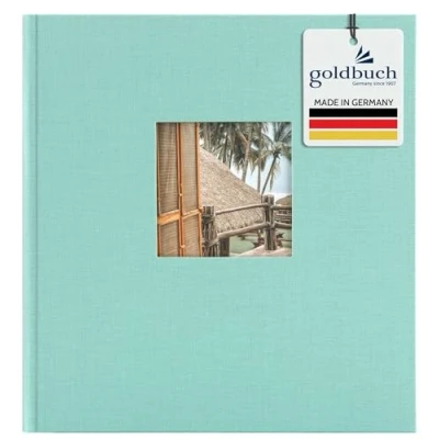 Abbildung von goldbuch 27907 Fotoalbum mit Bildausschnitt, Bella Vista, Erinnerungsalbum 30 x 31 cm, Foto Album 60 schwarze Seiten Pergamin Trennblättern, Fotobuch aus Leinen, Aqua