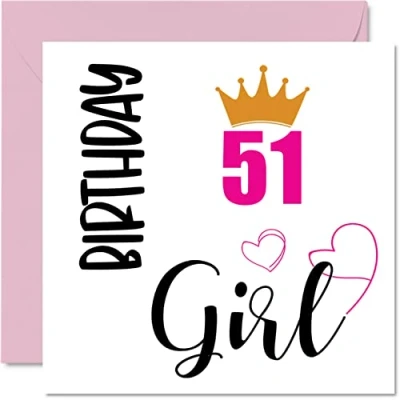 Abbildung von Geburtstagskarte zum 51. Geburtstag für Frauen Happy Karten 51 Jahre alte Frau Oma Nanny Stiefmutter Tante Schwester, 145 mm x Fifty One First Bday Grußkarten Geschenk