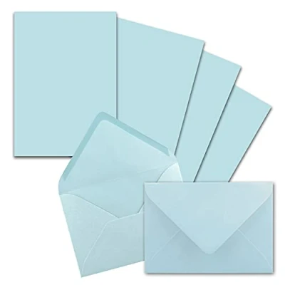 Abbildung von 25x Briefpapier Sets DIN A5 mit C6 Briefumschlägen Hellblau Nassklebung (Blau) mattes Schreibpapier Kuverts FarbenFroh by GUSTAV NEUSER