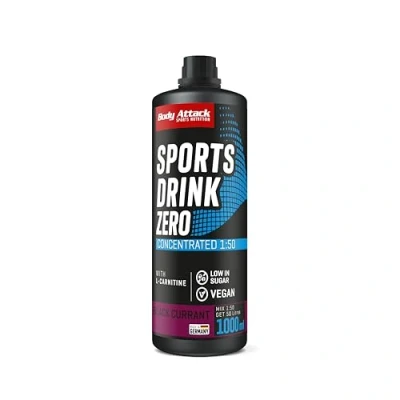 Abbildung von BODY ATTACK ZERO SPORTS Drink Schwarze Johannisbeere 1000 ml Made in Germany Energy Konzentrat Veganer Sirup zuckerarm, fettarm Für Softdrinks mit Vitaminen &amp; Mineralstoffen