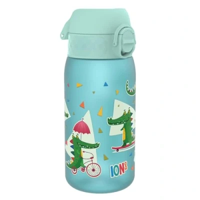 Abbildung von Ion8 Kinder Trinkflasche, 350ml, Auslaufsicher, Einhandöffnung, Sichere Verriegelung, Spülmaschinenfest, BPA frei, Tragegriff, Klappdeckel, Leicht zu Reinigen, Klimaneutral, Krokodile Design