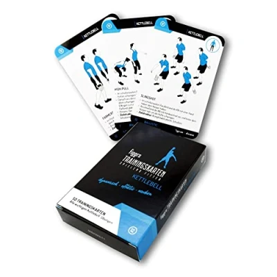 Abbildung von figgrs® Kettlebell 57 Trainingskarten mit 50 Fitness Kugelhantel Übungen für dynamisches Ganzkörpertraining I Sport zuhause &amp; überall Training Männer und Frauen