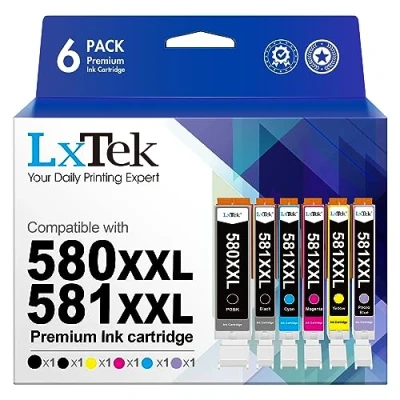 Abbildung von LxTek Kompatibel Tintenpatrone als Ersatz für Canon PGI 580 XXL CLI 581 Pixma TS8150 TS8151 TS8152 TS8250 TS8251 TS8252 TS9150 (Foto Schwarz, Cyan, Magenta, Gelb, Foto Blau, 6er Pack)
