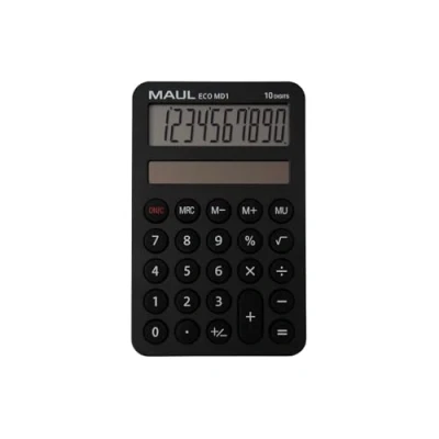 Abbildung von MAUL Taschenrechner Eco MD 1 Solar mit 10 Stellen und 5 Funktionen aus 60% recyceltem Kunststoff Tischrechner für Büro, Schule Blauer Engel/uz116 Schwarz