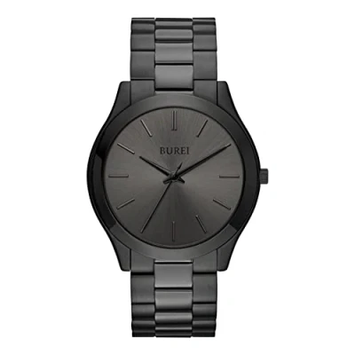 Abbildung von BUREI Modische minimalistische Business Herren Armbanduhr, Edelstahl, wasserdicht, Quarzuhr für Herren, Schwarz, Minimalistisch