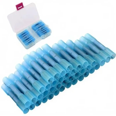 Abbildung von CESFONJER 40 Stück 16 14 AWG Wasserdichte Kabelverbinder Blau Stoßverbinder Schrumpfverbinder Kabelschuhe Quetschverbinder Set.