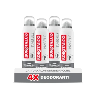 Abbildung von Borotalco, Unsichtbares Deo Spray, Grau, mit Talkum Effekt, fängt und überträgt keine Schlieren, 48 Stunden Wirksamkeit, ohne Alkohol, klassischer Duft 4 Stück à 150 ml Exklusiv von Amazon