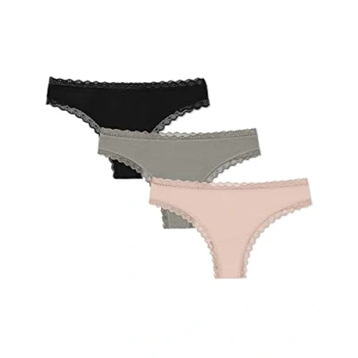 Abbildung von Snocks Tanga Damen mit Spitze aus Bio Baumwolle 3er Pack String Klassisches Design Angenehmes Tragegefühl ohne Einschneiden Unsichtbare Unterwäsche Apricot/Green/Schwarz M