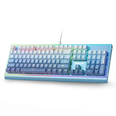 Abbildung von Redragon K654 RGB Gaming Tastatur, 104 Tasten Kabelgebundene Mechanische Tastatur mit Gewichtetem Aluminiumrahmen, Aktualisiertem Hot swap Schalter Sockel, Roten Switches, Farbverlauf in Blau