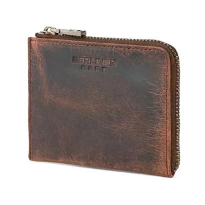 Abbildung von Berliner Bags Vintage Portemonnaie Mark, Mini Geldbeutel aus Leder, Münzbörse für Damen und Herren Dunkel Braun