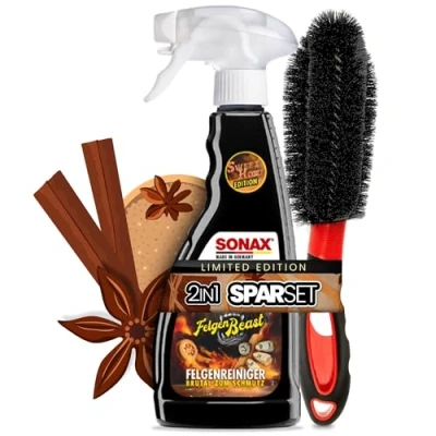 Abbildung von Felgen Reinigungsset Sonax Felgenbeast Felgenreiniger Sonderedition 500ml + Felgenbürste Alufelgen Reiniger Set mit Bürste zur effizienten Auto Felgenpflege