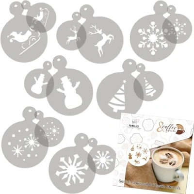 Abbildung von NAKLEO Kaffee Kekse Dekoration Wiederverwendbar Plastik Backen Schablone 7x7cm und 11x11cm Winter Schneeflocke Schnee Kunst Basteln DIY Plätzchen Gebäck Biskuits Kuchen Glasur Küche Zuckerguss