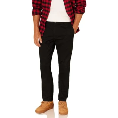 Abbildung von Amazon Essentials Herren Knitterarme Flatfront Chinohose, Enger Schnitt, Schwarz, 33W / 29L